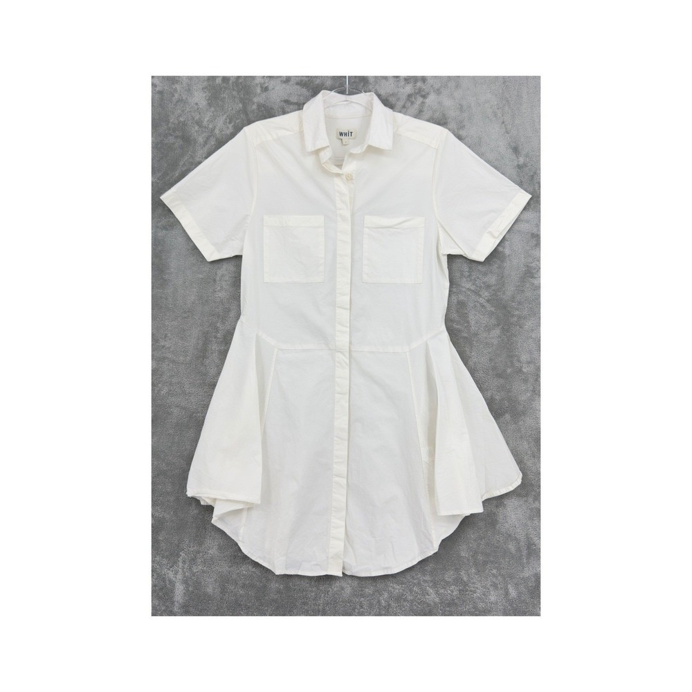 WHIT Dress‎ Womens Small Mini Poplin Mini Shirtdress Button Preppy Classic Cream